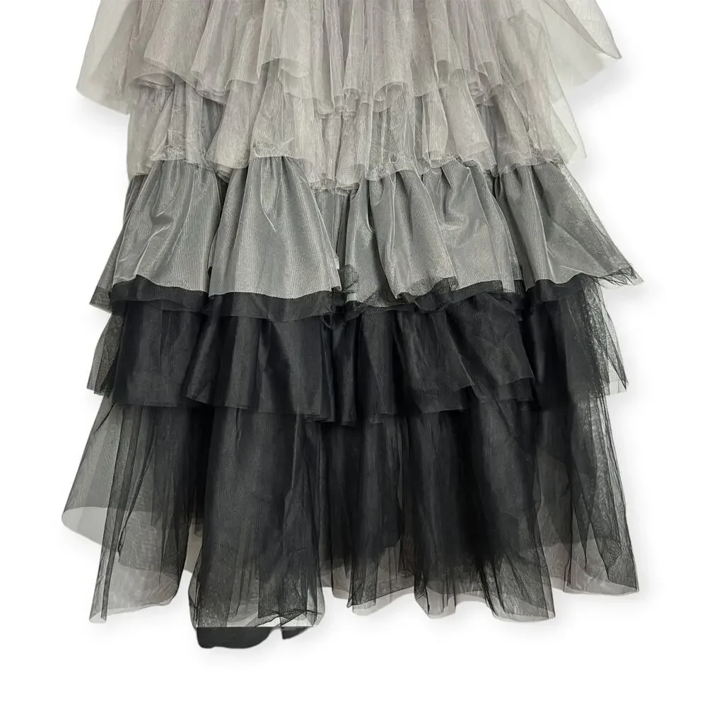 Free People Tulle Tiered Maxi Slip Skirt SIZE L Black Combo Layered Romantic